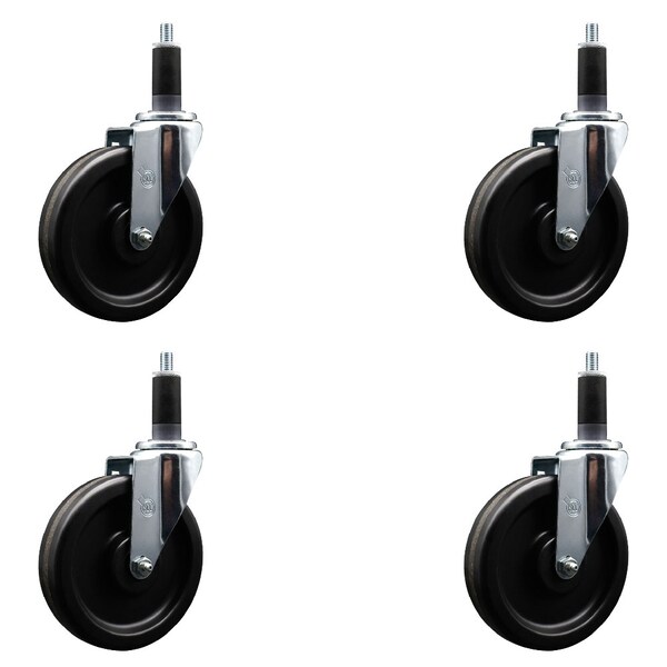 6'' Phenolic Wheel Swivel 1-1/8'' Expanding Stem Caster Set, 4PK